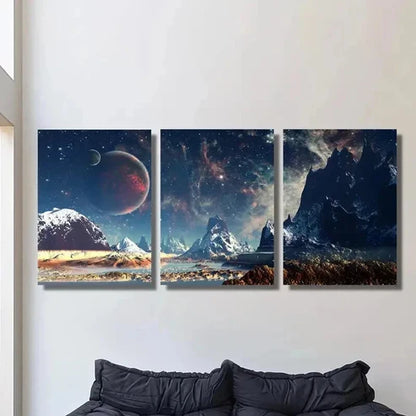 3pcs Fantasy Sci Fi Outer Space Landscape Wall Art Set Canvas Unframed - High Quality Print 100% Australian Made Wall Canvas