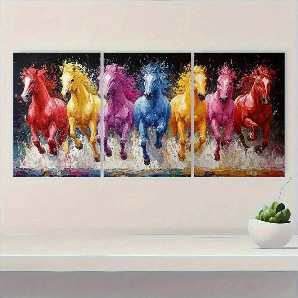 3pcs Colorful Horses Animal Abstract Metal Print Ready to Hang Art - Bella Home Decor