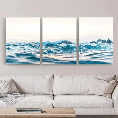 3pcs Ocean Wave  Serene Beach Scene Wall Art Set Canvas Framed 50x70cm - High Quality Print 100% Australian Made Wall Canvas Ready to Hang