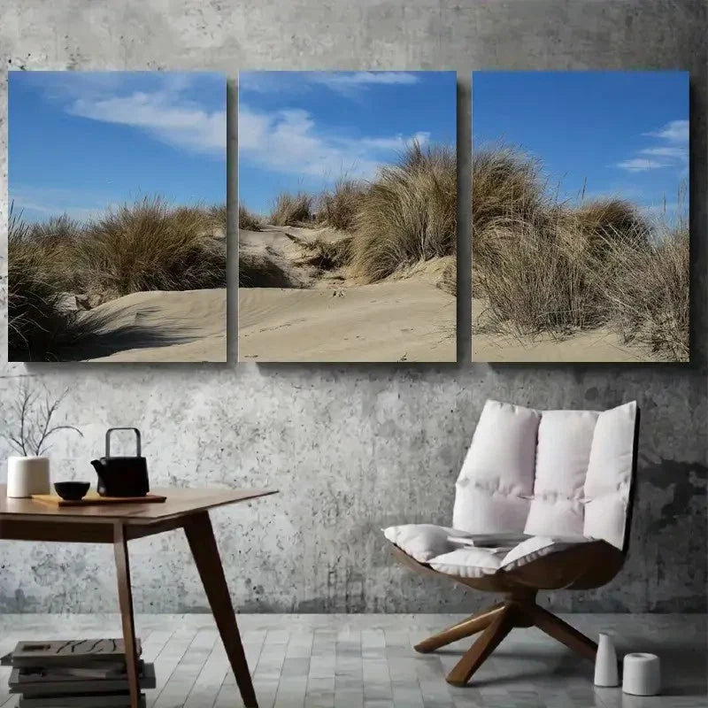 3pcs Coastal Sand Dunes Minimalist Desert Metal Print Ready to Hang Art - Bella Home Decor