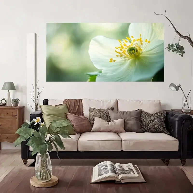 Large White & Golden Floral Wall Art Canvas Office Home Room Framed 120x60cm