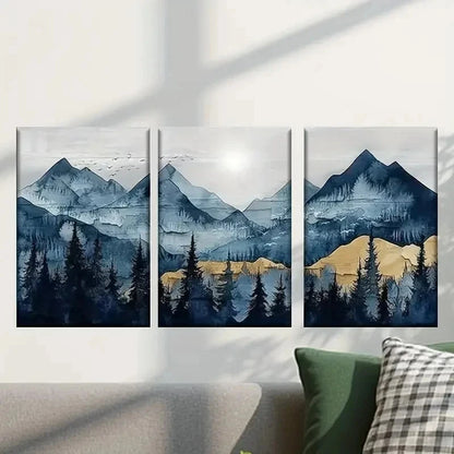 3pcs Painting of Mountains and Trees Wall Art Set Canvas Framed 50x70cm - High Quality Print 100% Australian Made Wall Canvas Ready to Hang