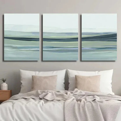 3pcs Rolling Hills Art in Blue Landscape Wall Art Set Canvas Unframed - High Quality Print 100% Australian Made Wall Canvas