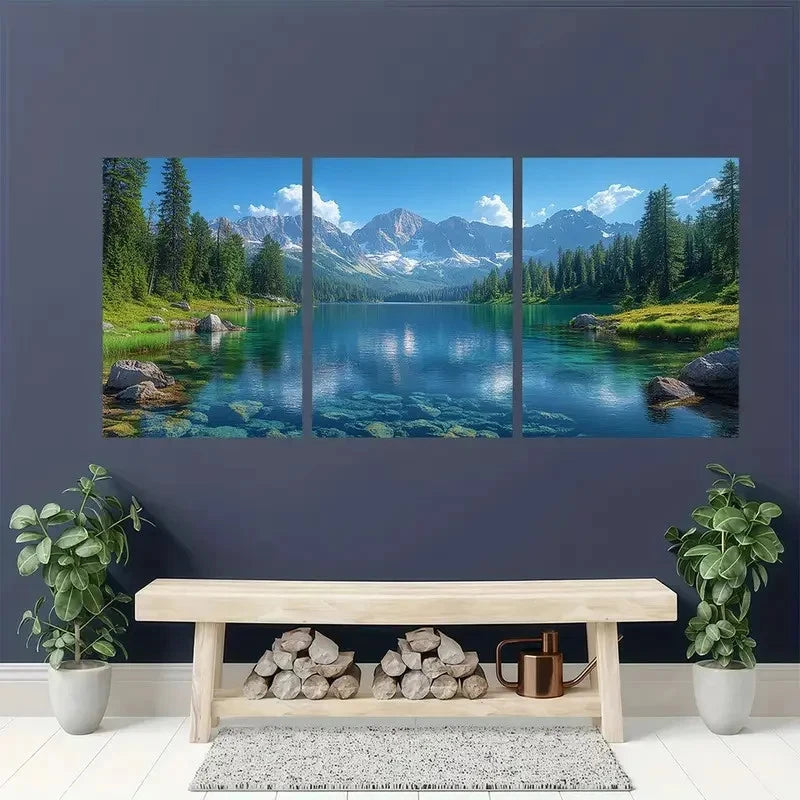3pcs Narrow Mountain Lake Landscape Wall Art Set Canvas Framed 50x70cm - High Quality Print 100% Australian Made Wall Canvas Ready to Hang - Bella Home Decor