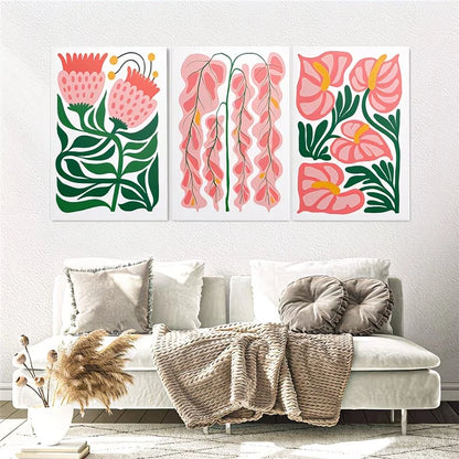 3pcs Spring Pink Flowers Botanical Wall Art Set Canvas Framed 50x70cm - High Quality Print 100% Australian Made Wall Canvas Ready to Hang - Bella Home Decor