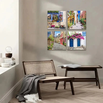 4pcs  Modern Town Street Artwork Wall Art Canvas Framed