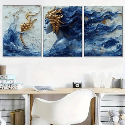 3pcs Inspired Goddess Ocean Accents Perfect Wall Art Set Canvas Framed 60x90cm - High Quality Print 100% Australian Made Wall Canvas Ready to Hang - Bella Home Decor