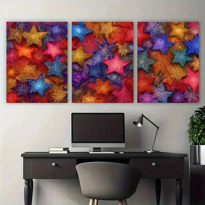 3pcs Vibrant Starry Night Design Perfect Wall Art Set Canvas Framed 50x70cm - High Quality Print 100% Australian Made Wall Canvas Ready to Hang