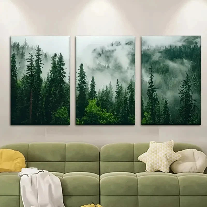 3pcs Depicting Forests in Fog Metal Animal themed Print Ready to Hang Art