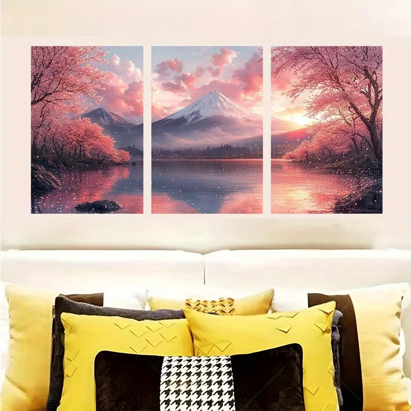 3pcs Japanese Cherry Blossom & Mount Fuji  Wall Art Set Canvas Framed 60x90cm - High Quality Print 100% Australian Made Wall Canvas Ready to Hang - Bella Home Decor