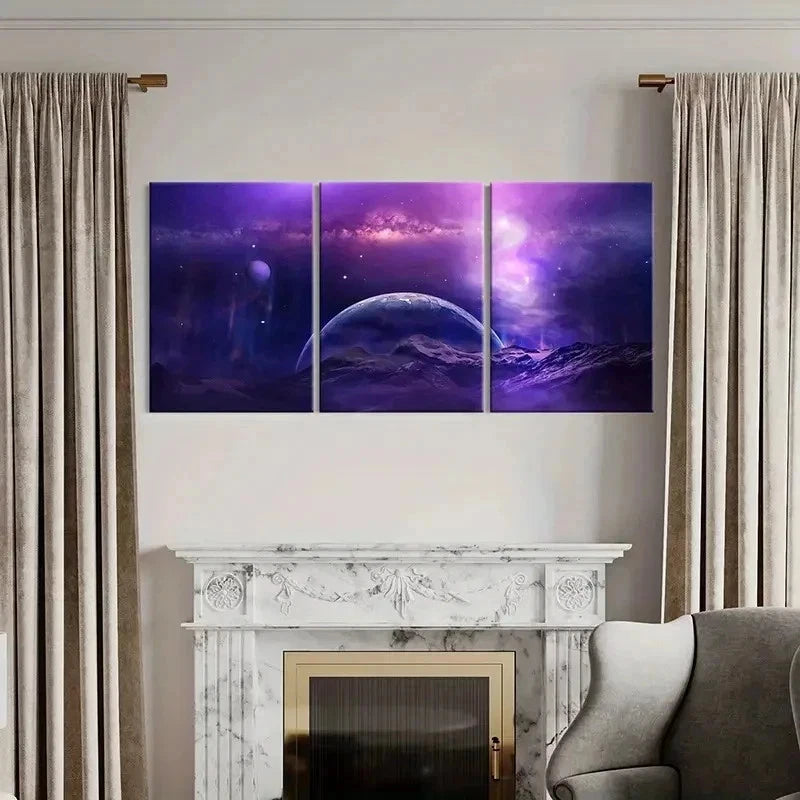 3pcs Space Purple Universe Dream Aesthetic Wall Art Set Canvas Framed 50x70cm - High Quality Print 100% Australian Made Wall Canvas Ready to Hang
