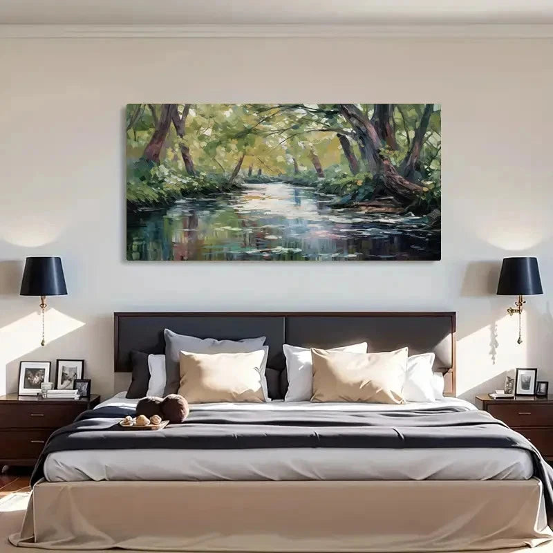 Serene Forest River Perfect Wall Art Canvas Office Home Room Framed 120x60cm