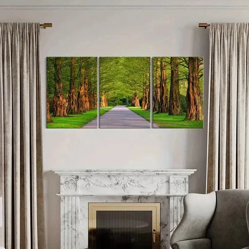 3pcs Road Lined with Tree Green Leave Wall Art Canvas Unframed - High Quality Print 100% Australian Made Wall Canvas