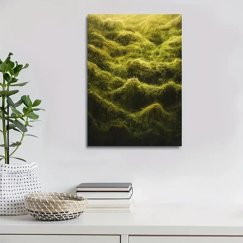 Beautiful Emerald Moss Grassland Painting 40x60cm Metal Print Ready to Hang - Bella Home Decor