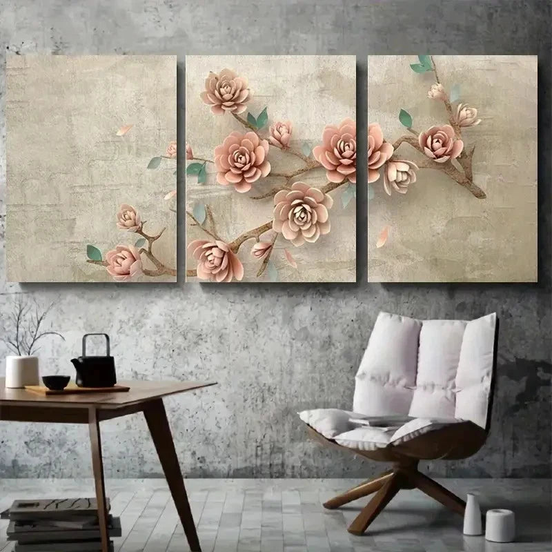 3pcs Elegant Rose Flower Blush Wall Art Set Canvas Framed 40x60cm - High Quality Print 100% Australian Made Wall Canvas Ready to Hang