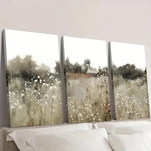 3pcs Vintage Rural Wildflower Plant Landscape Wall Art Canvas Unframed - High Quality Print 100% Australian Made Wall Canvas