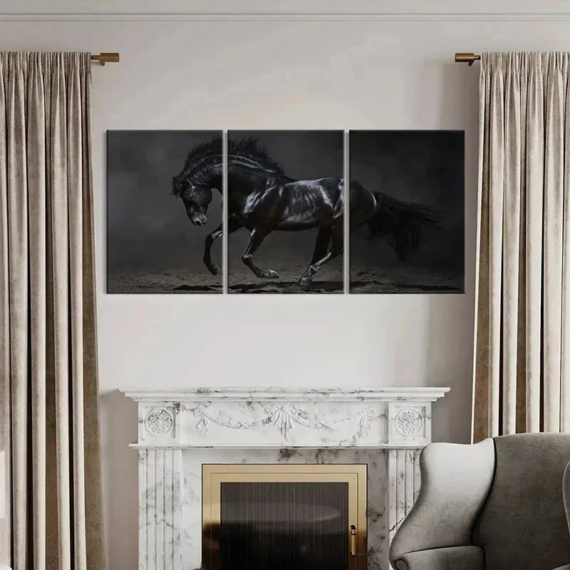 3pcs Black Horse Modern Decoration Wall Art Set Canvas Framed 40x60cm - High Quality Print 100% Australian Made Wall Canvas Ready to Hang - Bella Home Decor
