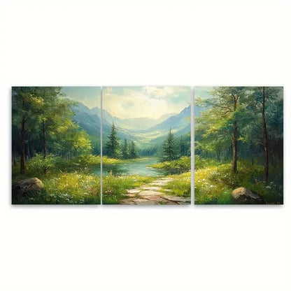 3pcs Handmade Green Forest Landscape YI Wall Art Set Canvas Framed 40x60cm - High Quality Print 100% Australian Made Wall Canvas Ready to Hang