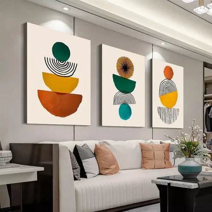 3pcs Abstract Mid-Century Modern Geometric Wall Art Set Canvas Unframed - High Quality Print 100% Australian Made Wall Canvas - Bella Home Decor