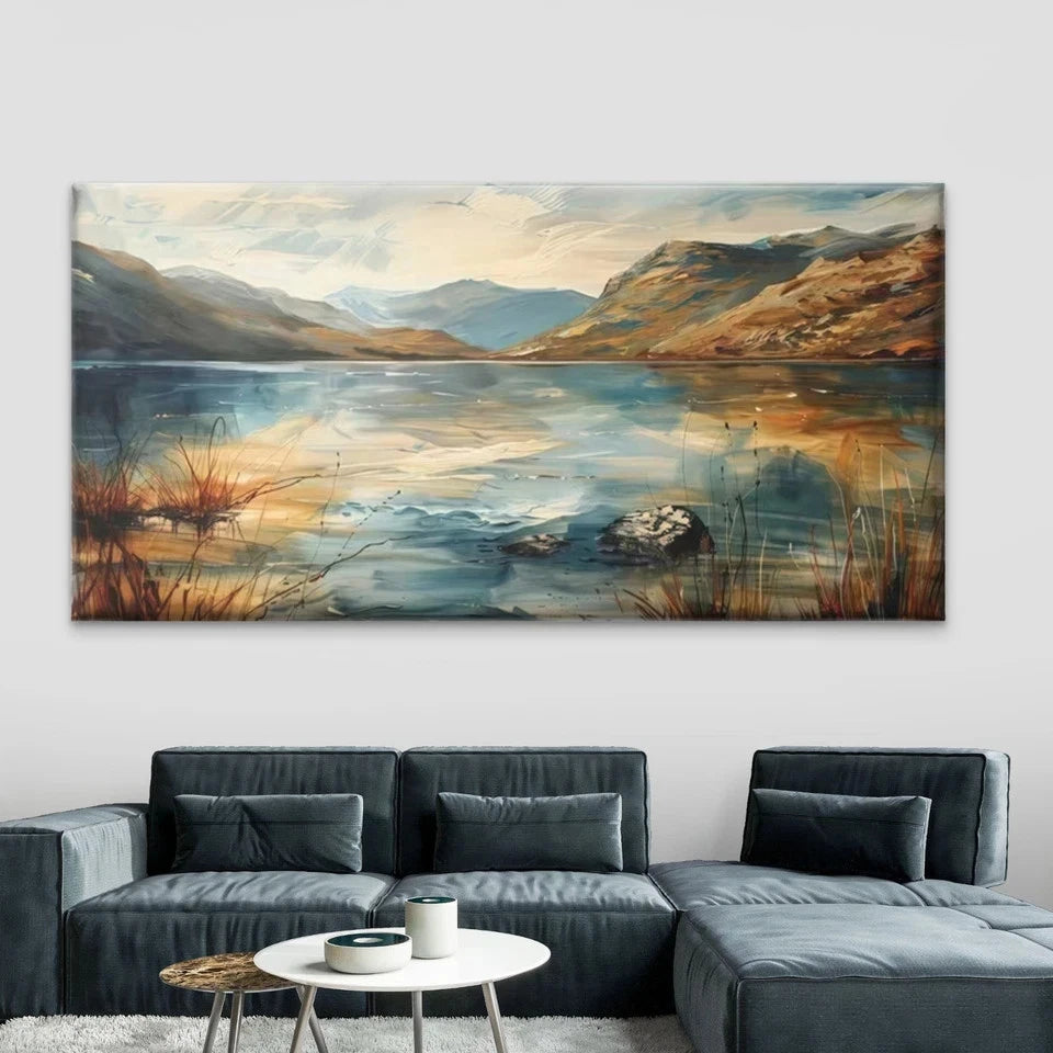 Lake Scene with Mountains Wall Art Canvas Office Home Room Framed 120x60cm