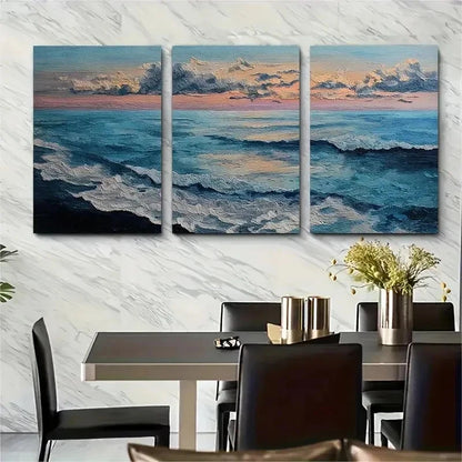 3pcs The Sea At Dusk Nature Blue Perfect Wall Art Set Canvas Framed 50x70cm - High Quality Print 100% Australian Made Wall Canvas Ready to Hang