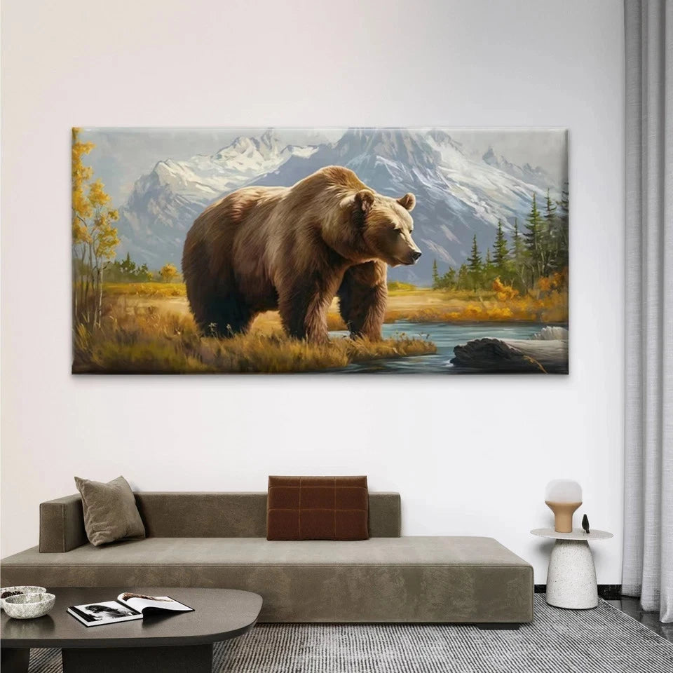 Brown Bear Mountain Wall Art Canvas Office Home Room Framed 120x60cm