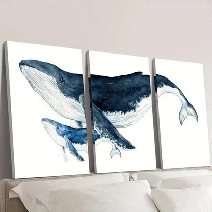 3pcs Nautical Humpback Marine Blue Whale Wall Art Canvas Unframed - High Quality Print 100% Australian Made Wall Canvas