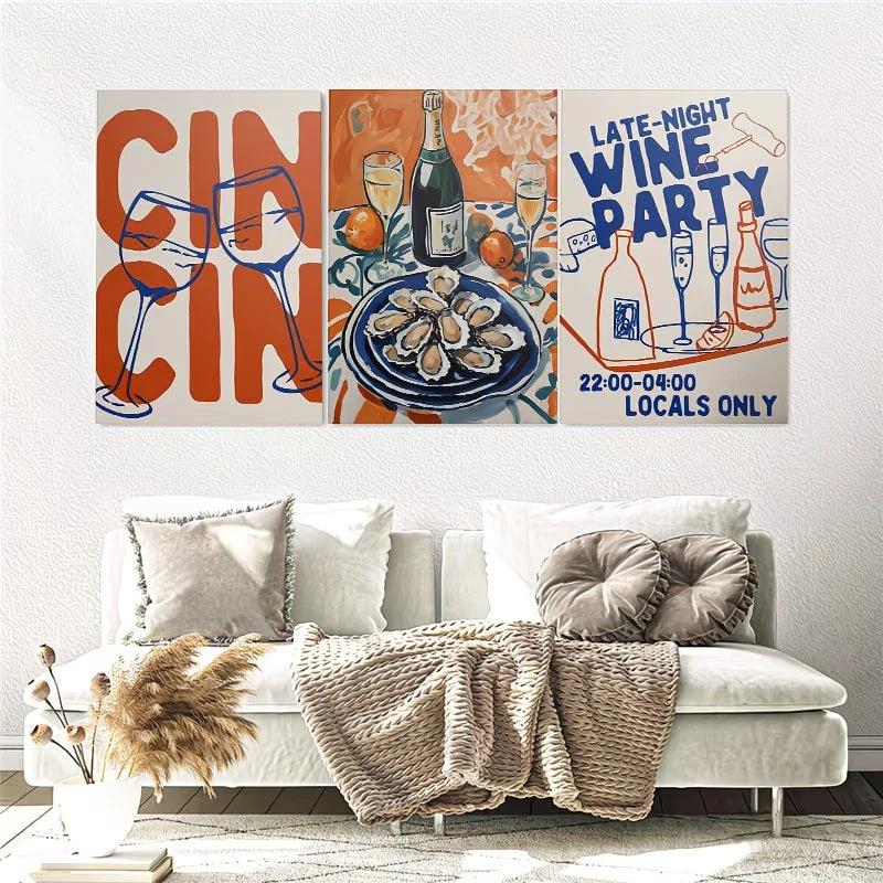 3pcs Vertical Vintage Wine Paintings Wall Art Set Canvas Framed 40x60cm - High Quality Print 100% Australian Made Wall Canvas Ready to Hang - Bella Home Decor