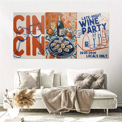 3pcs Vertical Vintage Wine Paintings Wall Art Set Canvas Framed 40x60cm - High Quality Print 100% Australian Made Wall Canvas Ready to Hang - Bella Home Decor