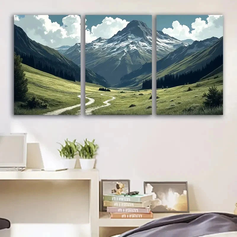 3pcs Scenic Mountain Road Wall Art Set Canvas Framed 40x60cm - High Quality Print 100% Australian Made Wall Canvas Ready to Hang