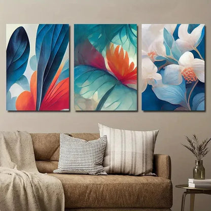 3pcs Colorful Botanical Decor Flower Wall Art Set Canvas Unframed - High Quality Print 100% Australian Made Wall Canvas - Bella Home Decor