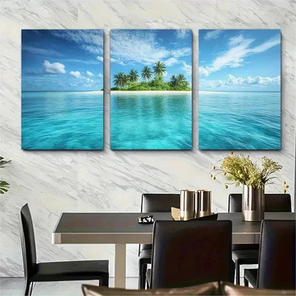 3pcs Turquoise Tropical Island Seascape Perfect Wall Art Set Canvas Framed 50x70cm - High Quality Print 100% Australian Made Wall Canvas Ready to Hang