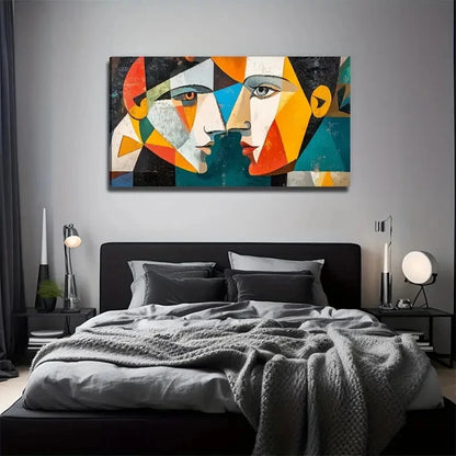 Modern Abstract Couple Vibrant Wall Art Canvas Office Home Room Framed 120x60cm