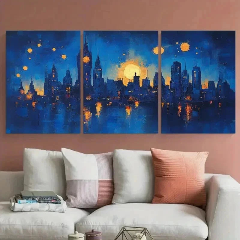 3pcs Vibrant Blue Manchester Abstract Perfect Wall Art Set Canvas Framed 60x90cm - High Quality Print 100% Australian Made Wall Canvas Ready to Hang