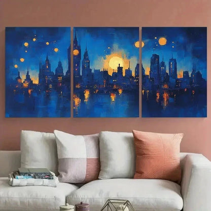 3pcs Vibrant Blue Manchester Abstract Perfect Wall Art Set Canvas Framed 60x90cm - High Quality Print 100% Australian Made Wall Canvas Ready to Hang