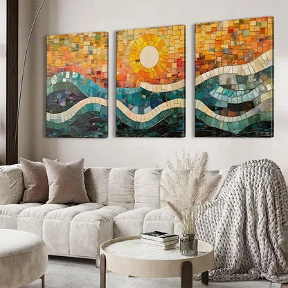 3pcs  Blue Orange Yellow & Green Hues   BG Wall Art Canvas Framed 40x60cm - High Quality Print 100% Australian Made Wall Canvas Ready to Hang - Bella Home Decor