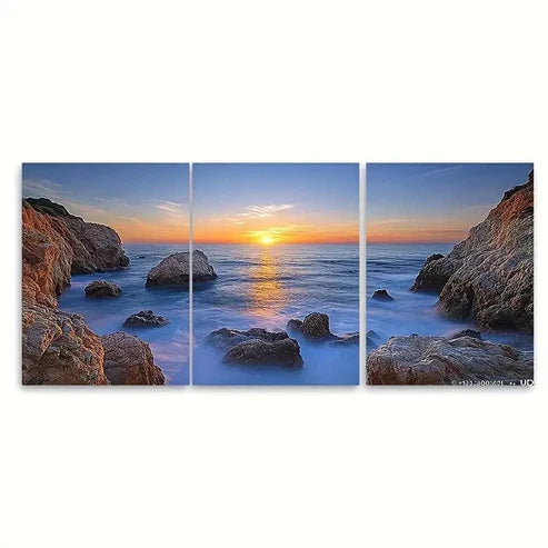 3pcs Ethereal Rocky Seascape Sunset TI Wall Art Set Canvas Unframed – High Quality Print 100% Australian Made Wall Canvas - Bella Home Decor