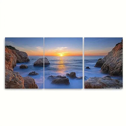 3pcs Ethereal Rocky Seascape Sunset TI Wall Art Set Canvas Unframed – High Quality Print 100% Australian Made Wall Canvas - Bella Home Decor
