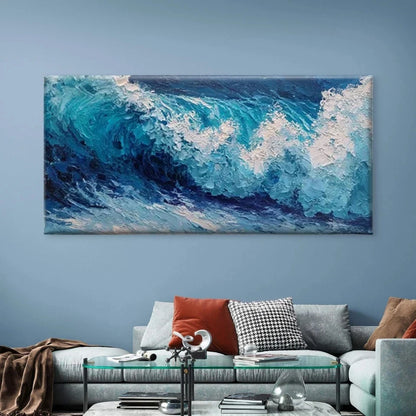 Textured Blue Sea Wall Art Canvas Office Home Room Framed 120x60cm