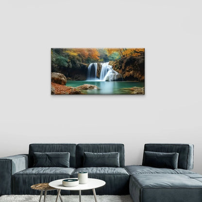 Waterfall Forest Autumn Wall Art Canvas Office Home Room Framed 120x60cm