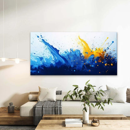 Vibrant Blue & Orange Dynamic Wall Art Canvas Office Home Room Framed 120x60cm