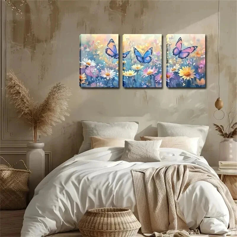 3pcs Three Gorgeous Butterflies Perfect Wall Art Set Canvas Framed 50x70cm - High Quality Print 100% Australian Made Wall Canvas Ready to Hang - Bella Home Decor