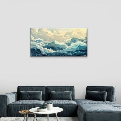 Big Waves Ocean Nature Wall Art Canvas Office Home Room Framed 120x60cm