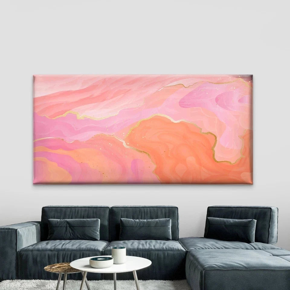 Abstract Swirl Of Pink And Gold Wall Art Canvas Office Home Room Framed 120x60cm