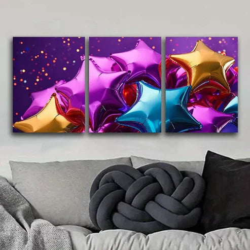 3 PCS Star-Shaped Balloons Colorful Wall Art Set Canvas Unframed - High Quality Print 100% Australian Made Wall Canvas - Bella Home Decor