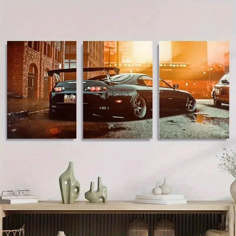 3pcs Urban Racing Car Street Racer Perfect Wall Art Set Canvas Framed 40x60cm - High Quality Print 100% Australian Made Wall Canvas Ready to Hang - Bella Home Decor