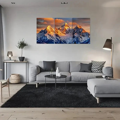 3pcs Golden Sunset Mountain Painting Metal Print Ready to Hang Art - Bella Home Decor