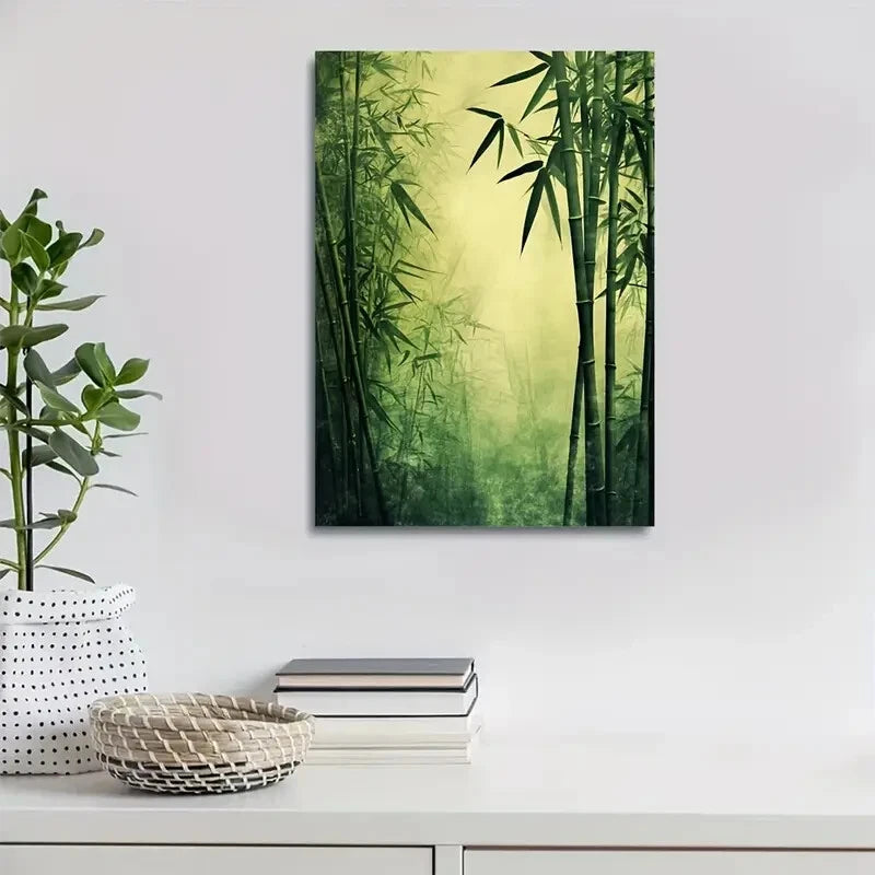 Beautiful Green Bamboo Grassland Natural Painting 40x60cm Metal Print Ready to Hang - Bella Home Decor