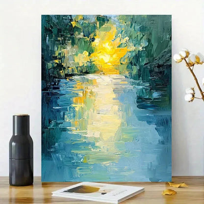 Water Reflections And Sunlight, Blue Shades 40x60cm Metal Print Ready to Hang - Bella Home Decor