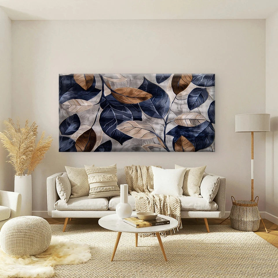 Modern Floral Geometry Gold Wall Art Canvas Office Home Room Framed 120x60cm - Bella Home Decor